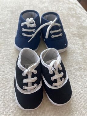 Kids Canvas Lace-Up Sneakers in Navy and Black